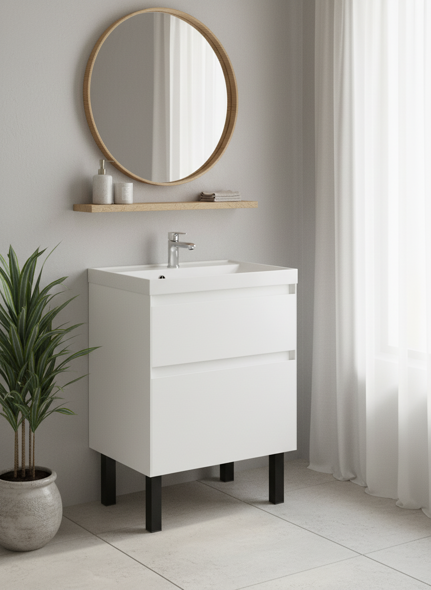 

Тумба с раковиной STWORKI Родос 60 напольная, белая