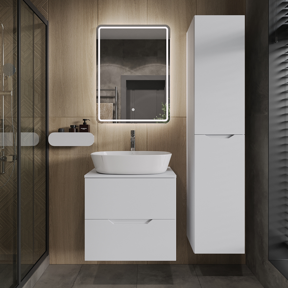 

Мебель для ванной комнаты Orange Line 60 подвесная, 2 ящика, матовая белая с раковиной B08-500W