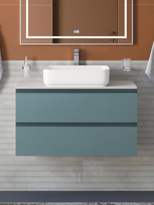 

Тумба с раковиной BelBagno Kraft 90 подвесная, матовая голубая, столешница kep-90-bo, раковина BB1304