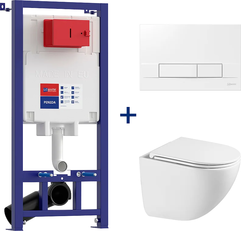 

Комплект унитаза с инсталляцией Lemark Glazer белый, с сиденьем микролифт и клавишей смыва белый глянец