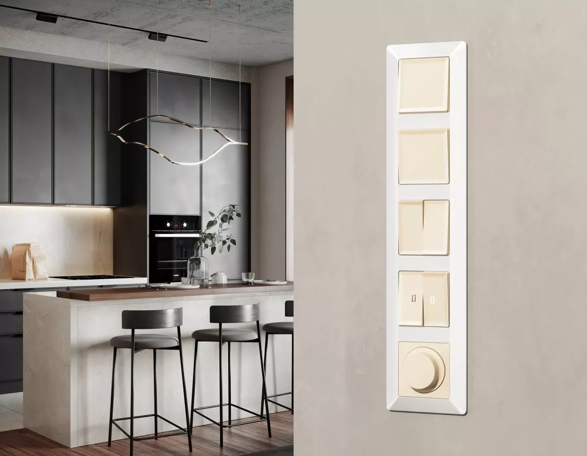 

Комплект механизма 2-клавишного перекрестного выключателя 10A-250V Alfa Бежевый глянец Quant Ambrella Volt MA303030 (AP3030, VM125)