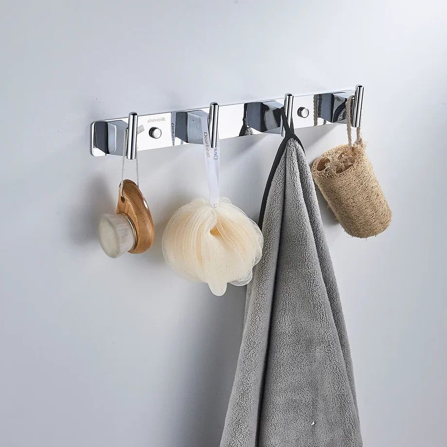 Крючки для ванной и кухни планка с 4 крючками Shevanik SG5741 хром 1581₽