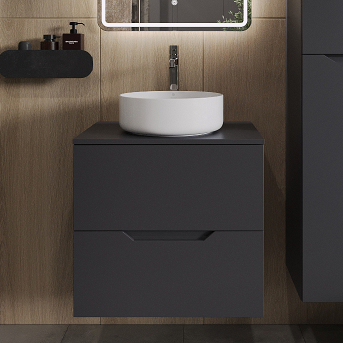 

Тумба с раковиной Orange Line 60 подвесная, 2 ящика, матовый графит с раковиной B09-360W