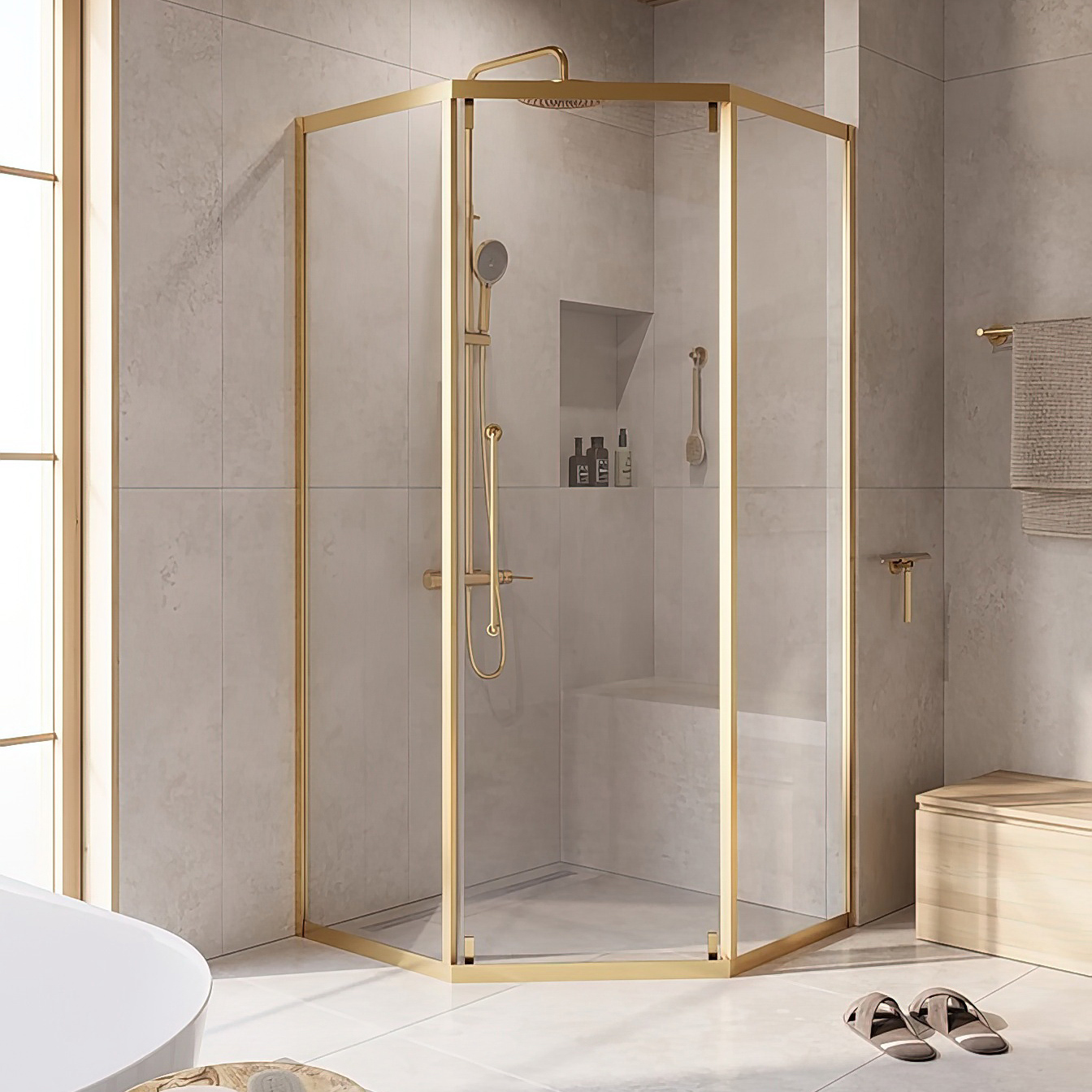 Душевой уголок Cezares Relax RELAX-304-P-1-100-C-CR 100x100 профиль брашированное золото 43589₽