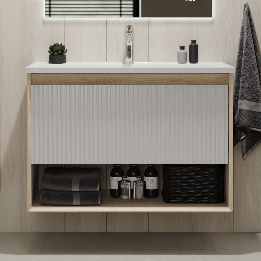 

Тумба под раковину Jorno Tossony 90 сонома светлая, белый