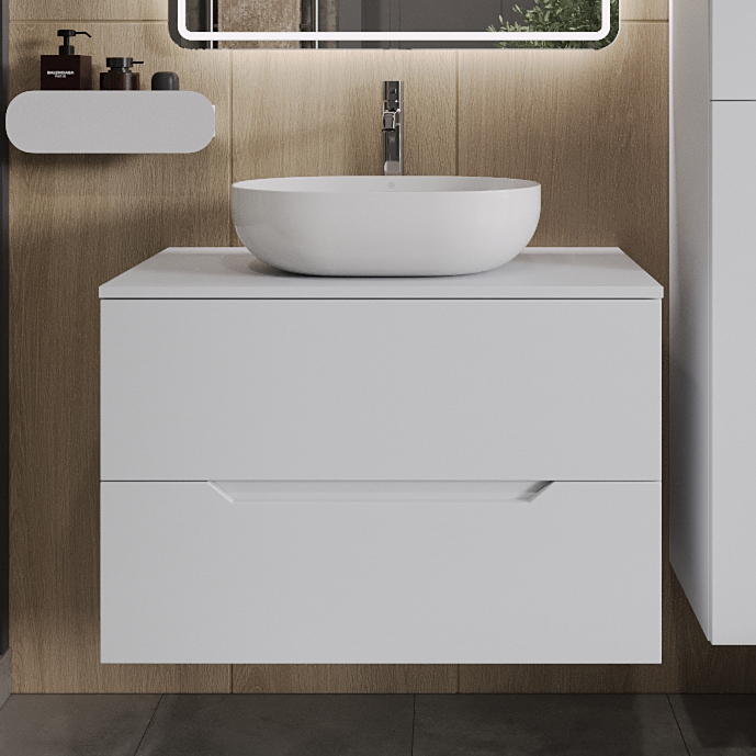 

Тумба с раковиной Orange Line 80 подвесная, 2 ящика, матовая белая с раковиной B05-480W