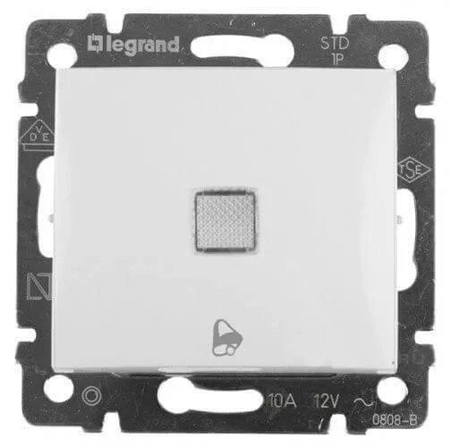 

Выключатель кнопочный одноклавишный Legrand Valena 10A 250V с подсветкой Звонок белый 774215