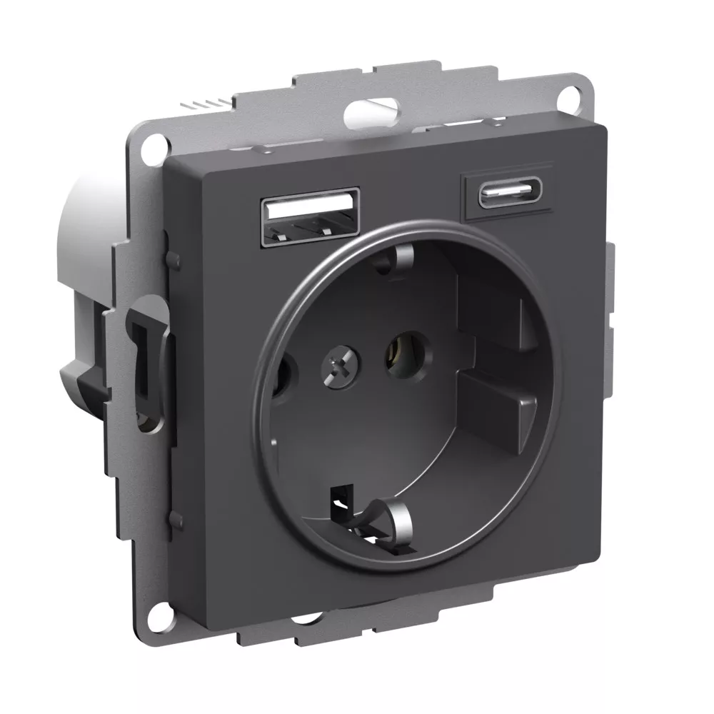 

Розетка 16А с 2 USB A+C, 5В/2,4А/3,0А, 2х5В/1,5А, Systeme Electric AtlasDesign Базальт ATN001432