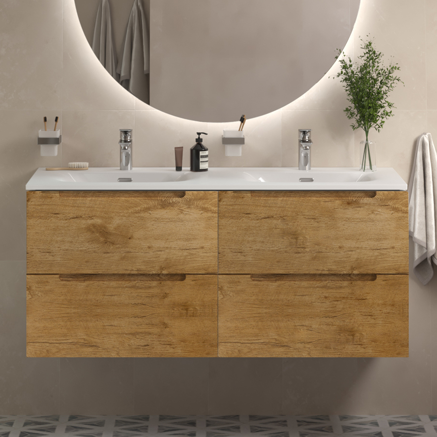 

Тумба с раковиной BelBagno Etna 120 для двоих, rovere nature, раковина BB-8099-120-2