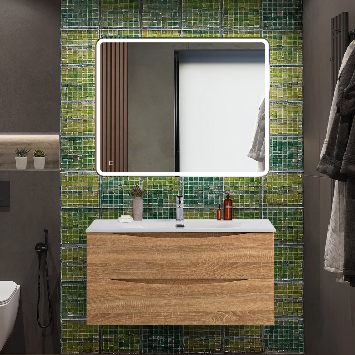 

Мебель для ванной комнаты BelBagno Marino-cer-n 100 подвесная, rovere bianco