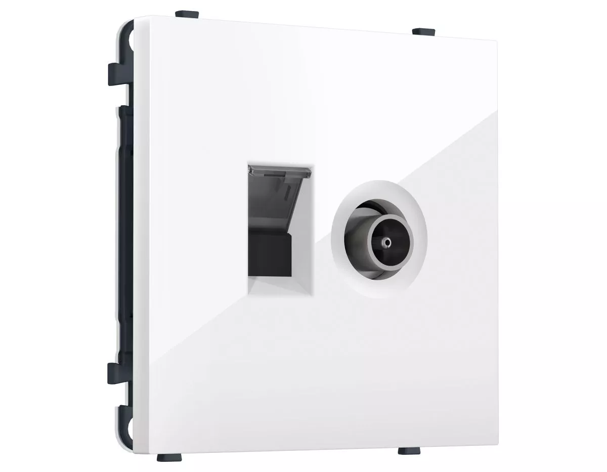 Комплект механизма розетки компьютерной + TV оконечной SIGMA Белый глянец RJ-45 Ambrella Volt MS112510 (SP1125, PR195)