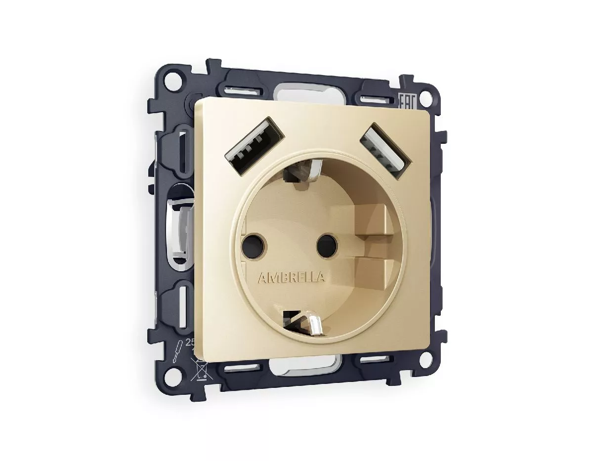 

Комплект механизма розетки 2USB A+A 18W (быстрая зарядка) с/з Ambrella Volt Alfa MA609010