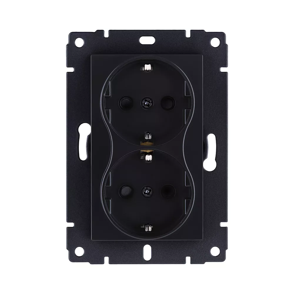 Розетка штепсельная SCHUKO двойная 16A/250 В, черный матовый Kollinger REA-032BM для Aspekt, Eleganz, Reflex