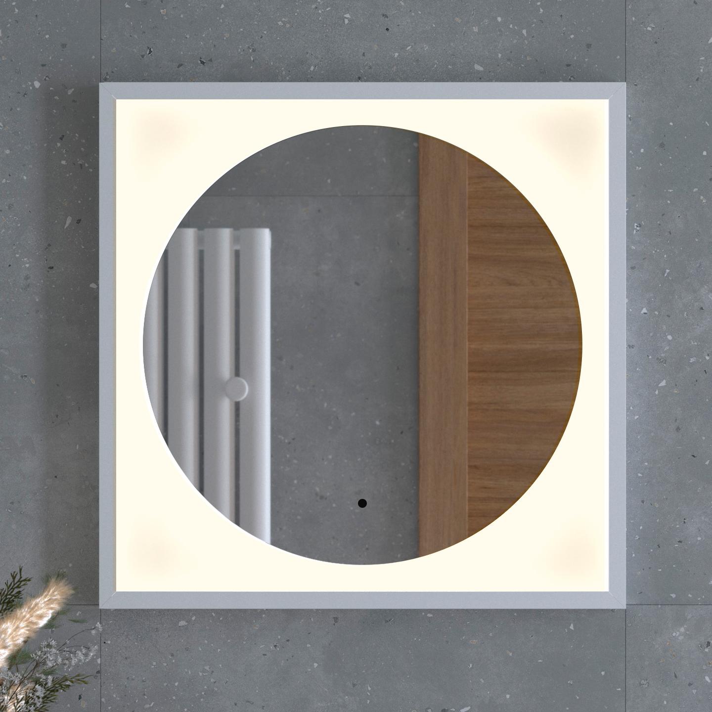 

Зеркало в багетной раме с LED-подсветкой 12W (60x60 cm) (ИК - выключатель) (Теплый белый свет) (Белая рама) (DEFESTO)