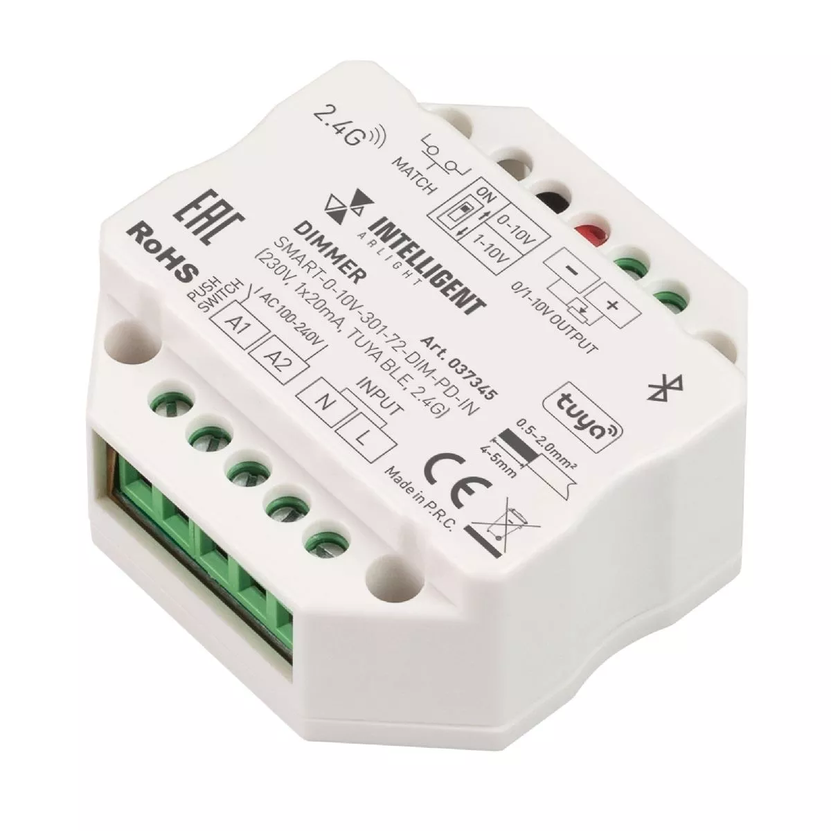 

Диммер Arlight SMART-0-10V-301-72-DIM-PD-IN (230V, 1x20mA, TUYA BLE, 2.4G) 037345