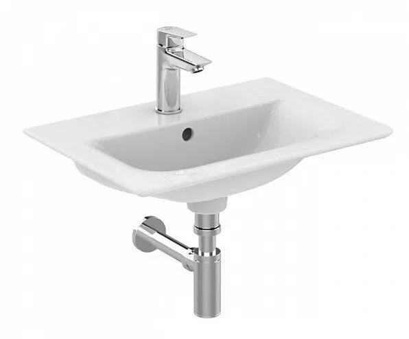

E027901 CONNECT AIR Vanity умывальник 84 см, для монтажа соло с дизайн-сифоном или с подстольем CONNECT AIR; отверстие под смес, с отверстием перелива