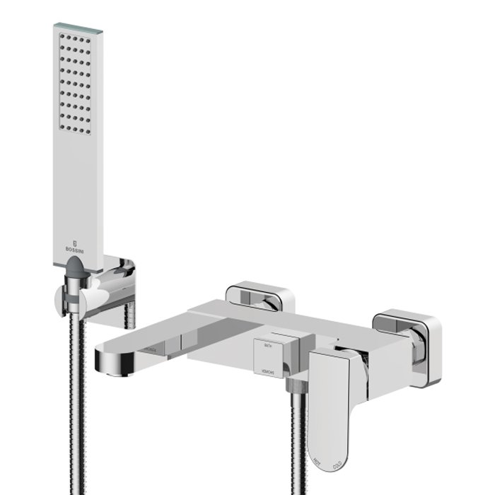 

GILLO Смеситель для ванной, лейка Flat-one, душевой держатель фиксированный из латуни, шланг из латуни дв. фальцевания 125 см., хром