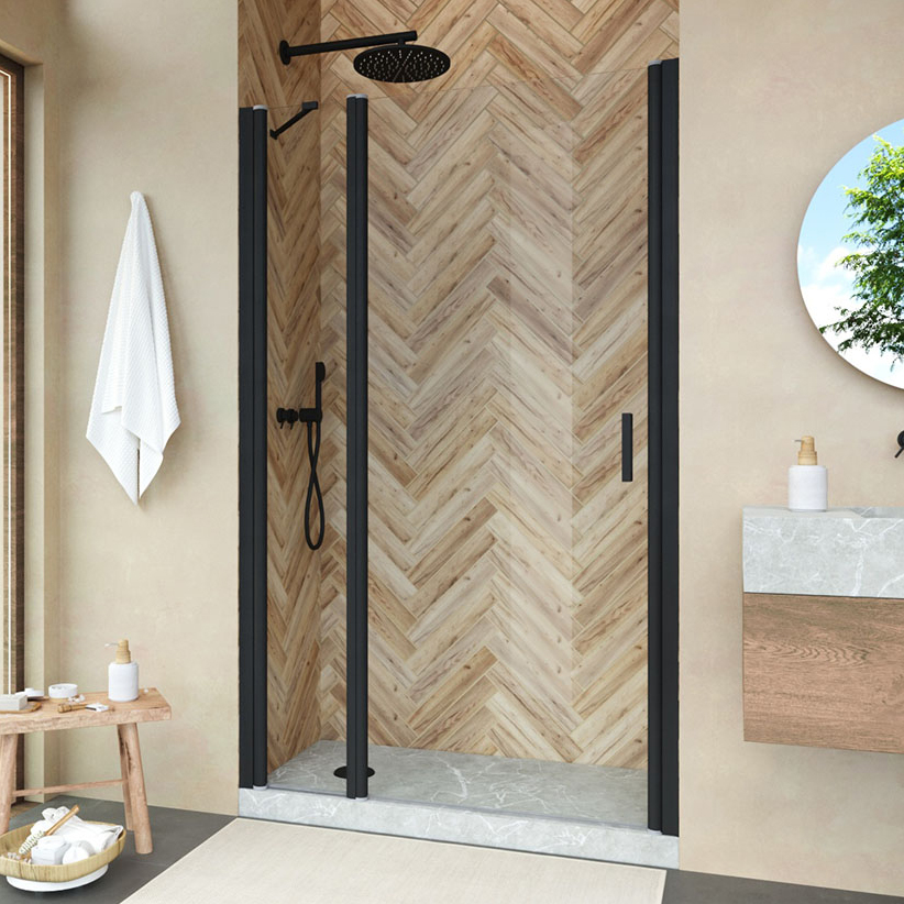 

Душевая дверь в нишу Vegas Glass EP-F-1 Novo 140 02М 01 L профиль черный матовый, стекло прозрачное