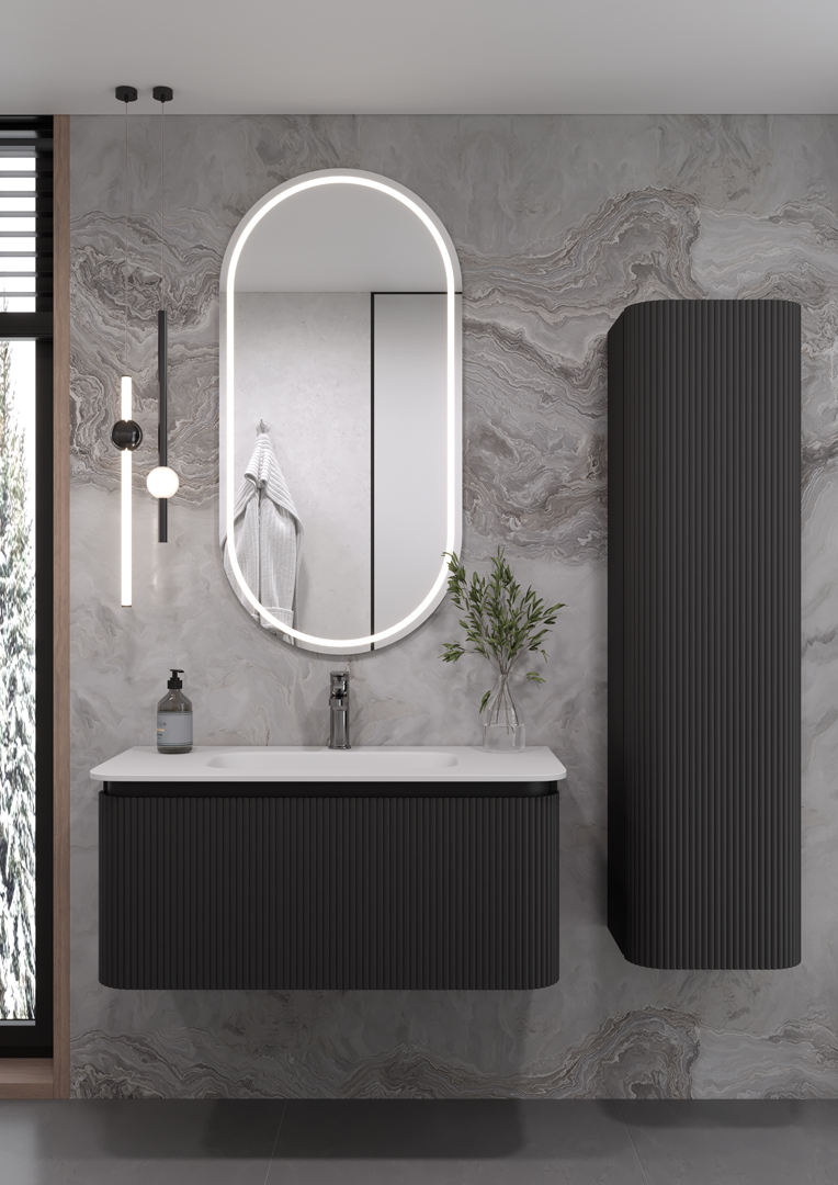 Тумба OVALE S 100см Рифленая 1 полка Антрацит мат. без раковины