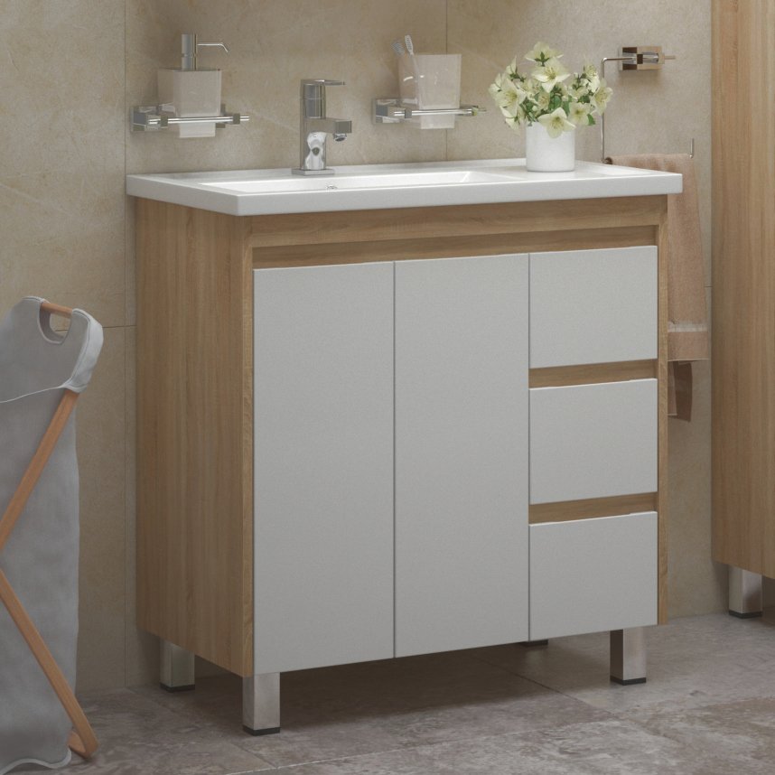 

Тумба под раковину без столешницы Corozo Остин 80 Z3 напольная, сонома