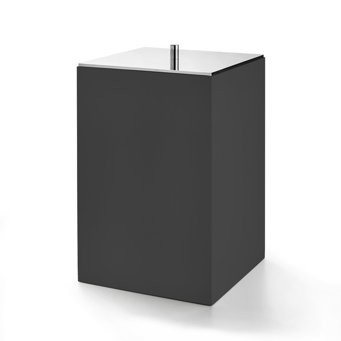 3SC(BeMood Black) Корзина для мусора, с крышкой, 20 х30 х20 см, композит Solid Surface, черный матовый/Хром