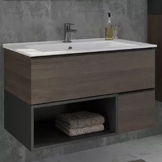 

Тумба с раковиной Comforty Франкфурт 90, дуб шоколадно-коричневый, белая раковина