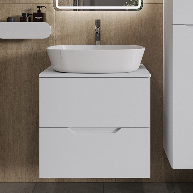 

Тумба с раковиной Orange Line 60 подвесная, 2 ящика, матовая белая с раковиной B08-500W