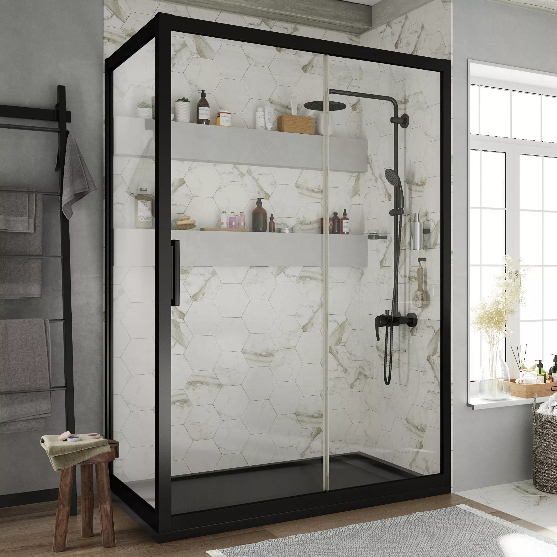 

Душевой уголок STWORKI Эстерсунд 110x80 см профиль черный матовый