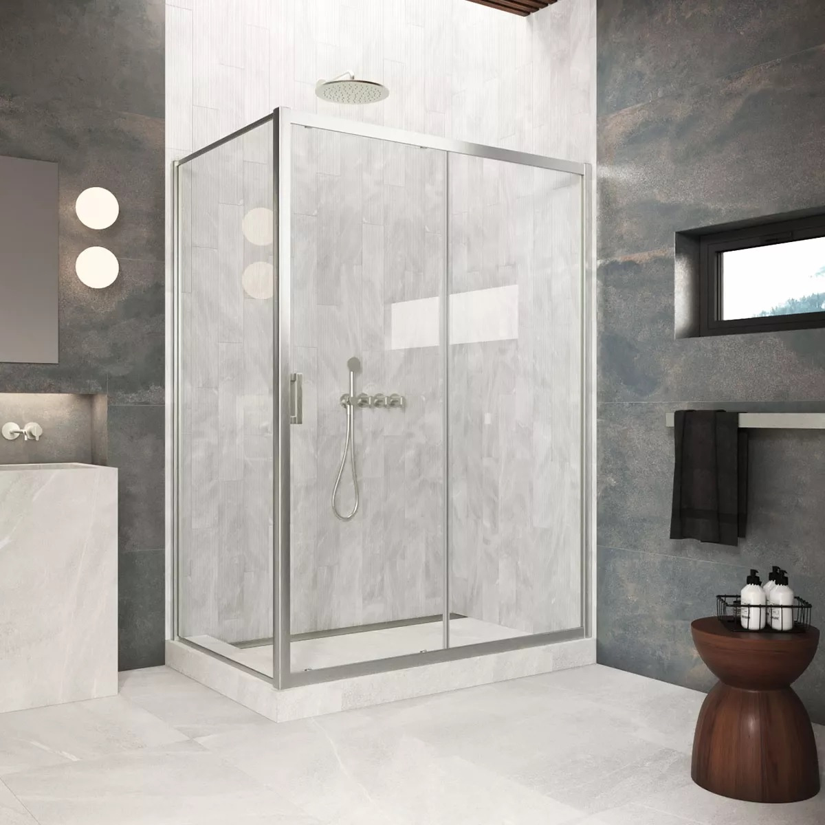 

Душевой уголок Vegas Glass ZP+ZPV Protec 105*90 04 01 профиль никель, стекло прозрачное