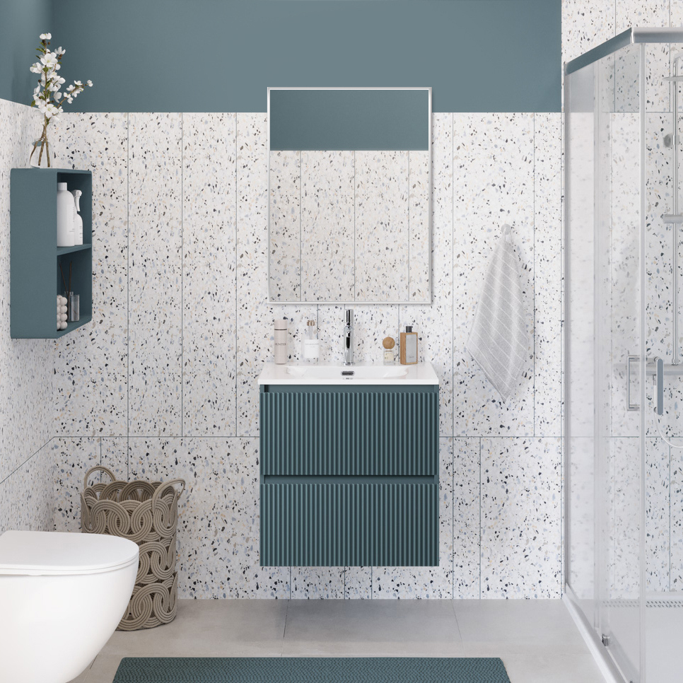 Мебель для ванной комнаты BelBagno Uno-mini 60 подвесная 2 ящика матовая голубая 51900₽
