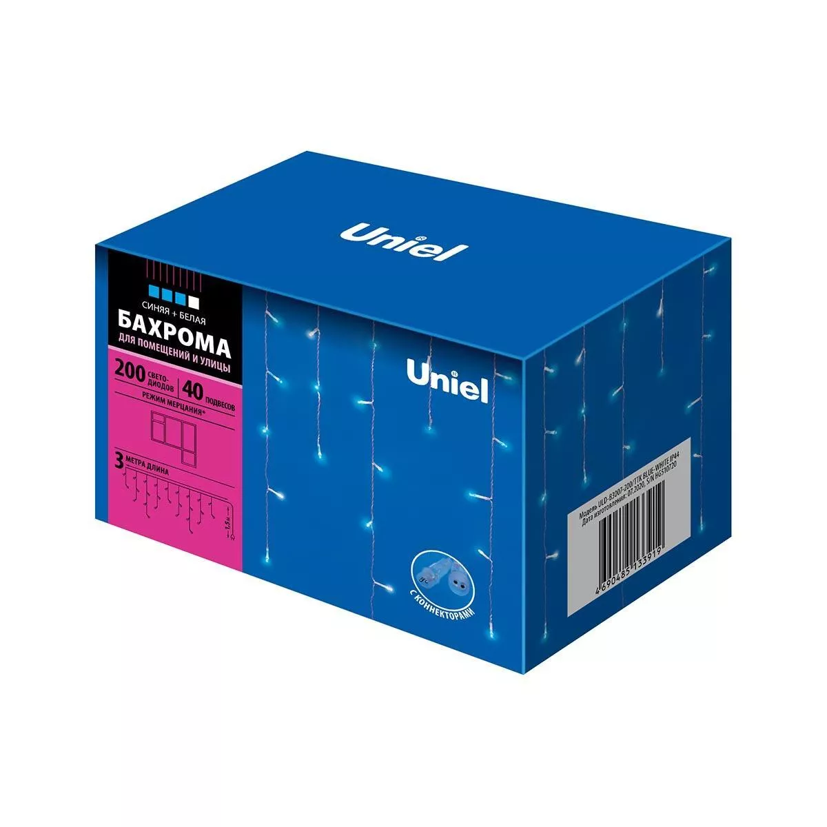 

Уличная светодиодная гирлянда Uniel бахрома 220V синий/белый ULD-B3007-200/TTK Blue-White IP44 UL-00007210