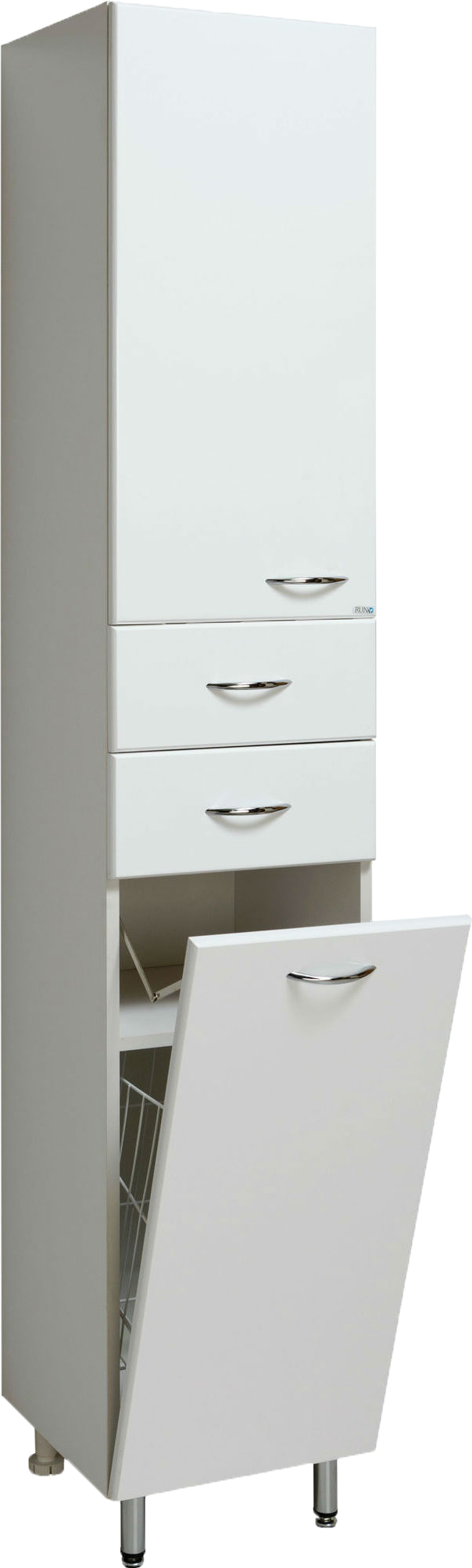 

Шкаф пенал для ванной Runo Эконом мебель Универсальный 35 с бельевой корзиной, белый L