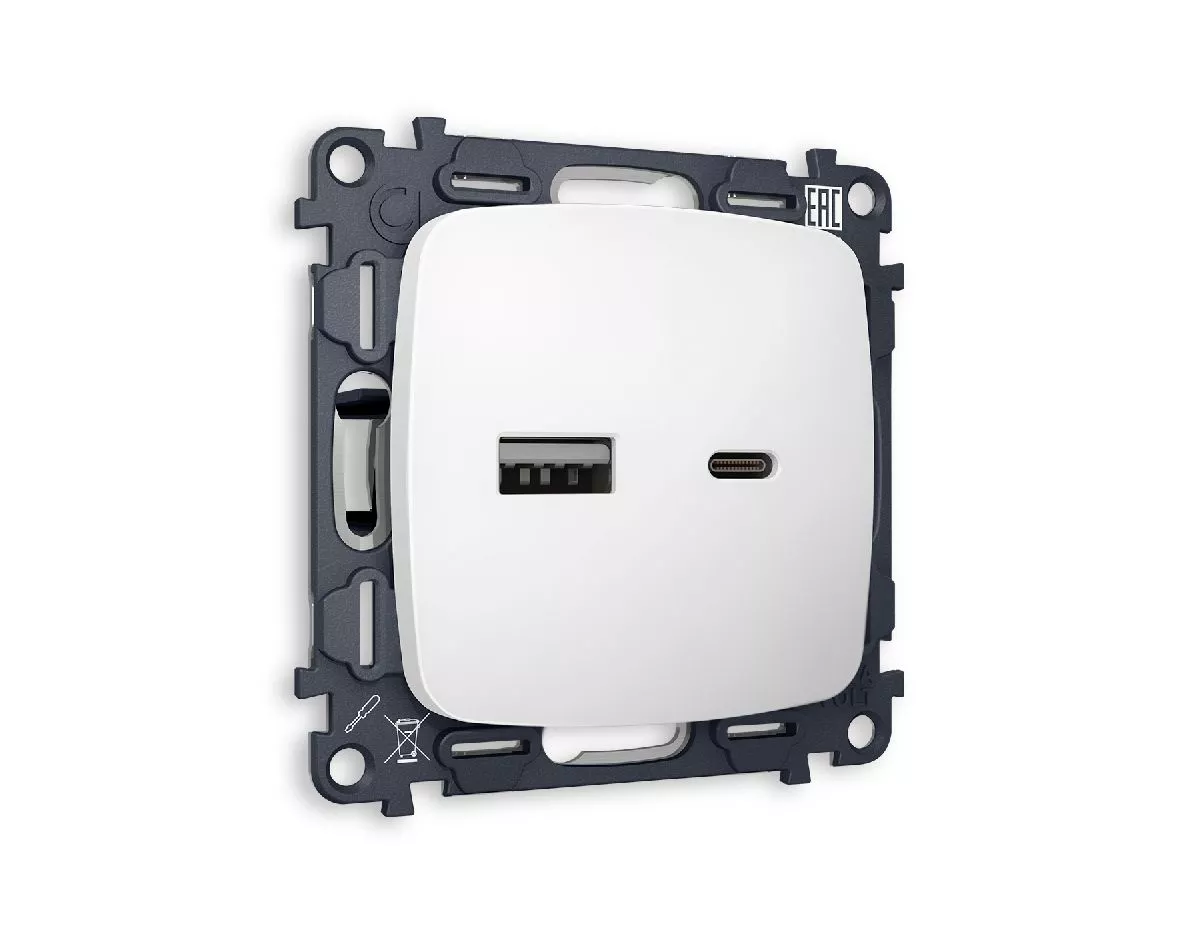 

Комплект механизма розетки 2USB A+C 20W (быстрая зарядка) Ambrella Volt Omega MO131010