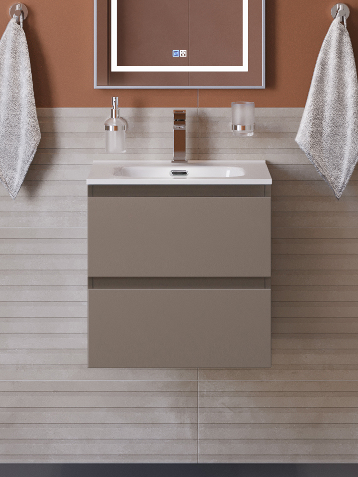 

Тумба с раковиной BelBagno Kraft 39 50 подвесная, матовая бежевая, раковина bb500/390etl