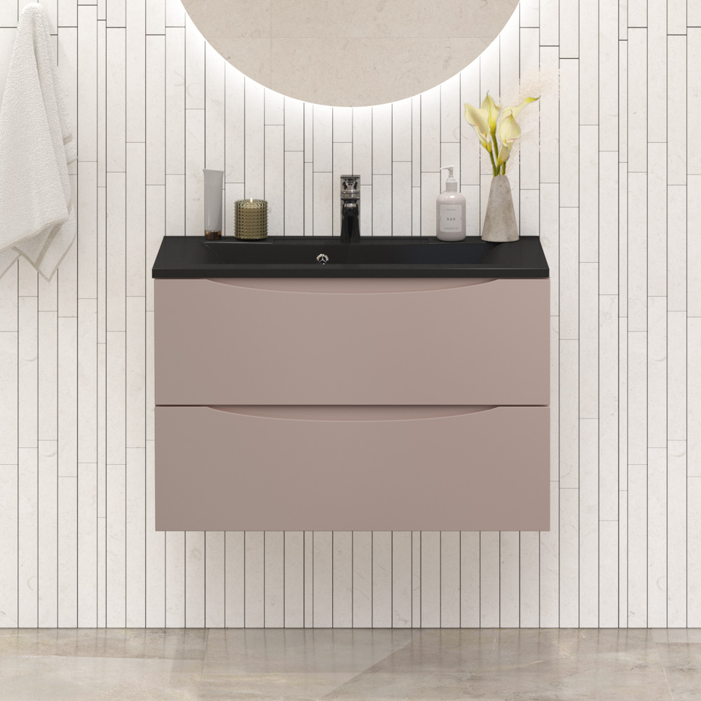 

Тумба с раковиной BelBagno Marino 80 подвесная, capucino lucido, черная раковина