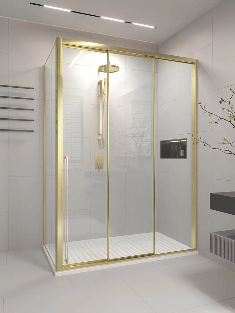 Душевой уголок Veconi Premium Prato 300 SP G-R 110х90, профиль брашированное золото, стекло прозрачное