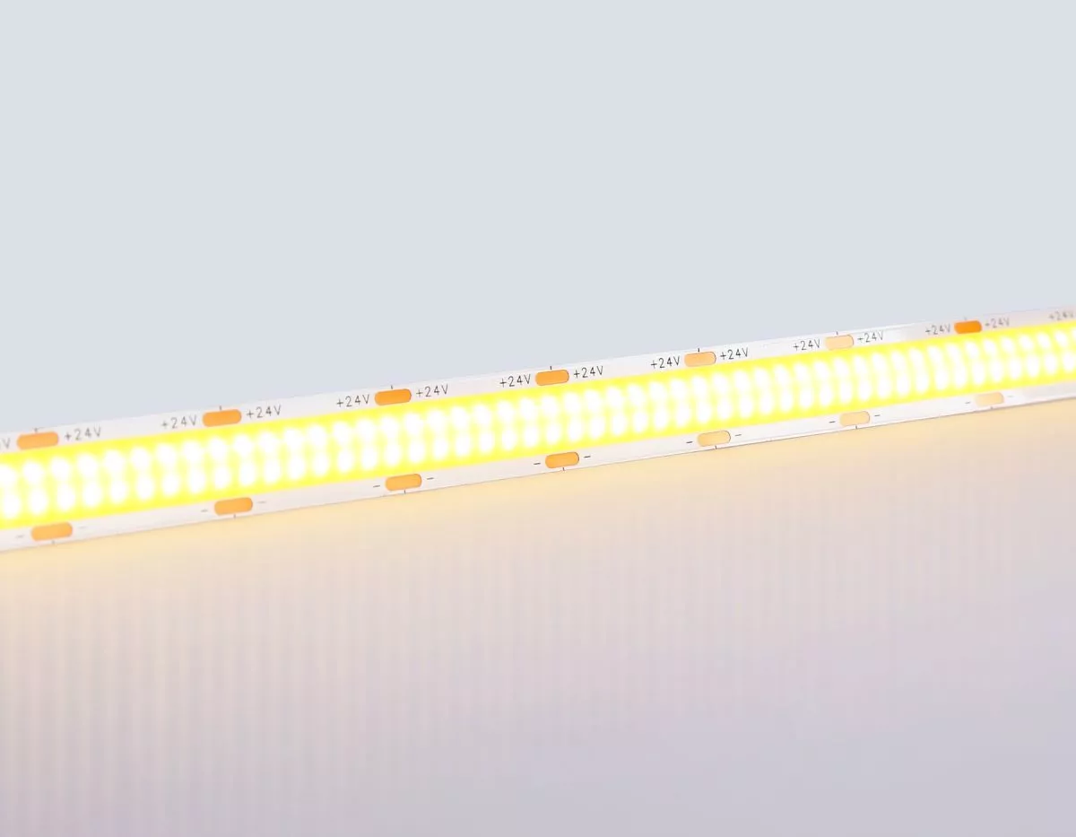 

Светодиодная лента Ambrella Light Illumination COB 616Led/19W m/ 24V IP20 3000K/ 5m*12mm*2mm (2 конт.) GS4801