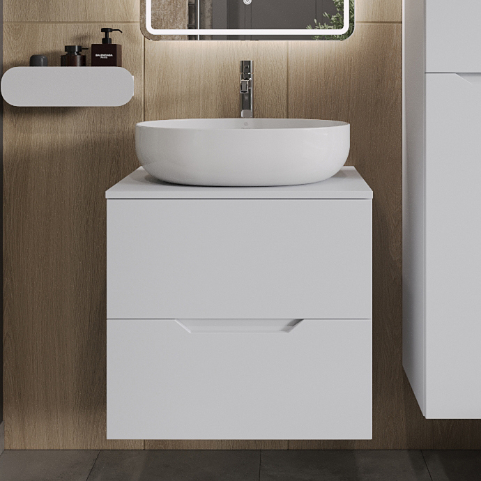 

Тумба с раковиной Orange Line 60 подвесная, 2 ящика, матовая белая с раковиной B05-520W