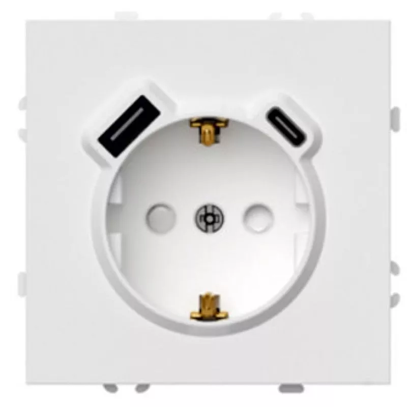  Розетка 1-местная з/ш с/з 16А + USB + Type C (механизм) Stekker Эмили 250В 20W белый фарфор soft-touch RST16-5119-01