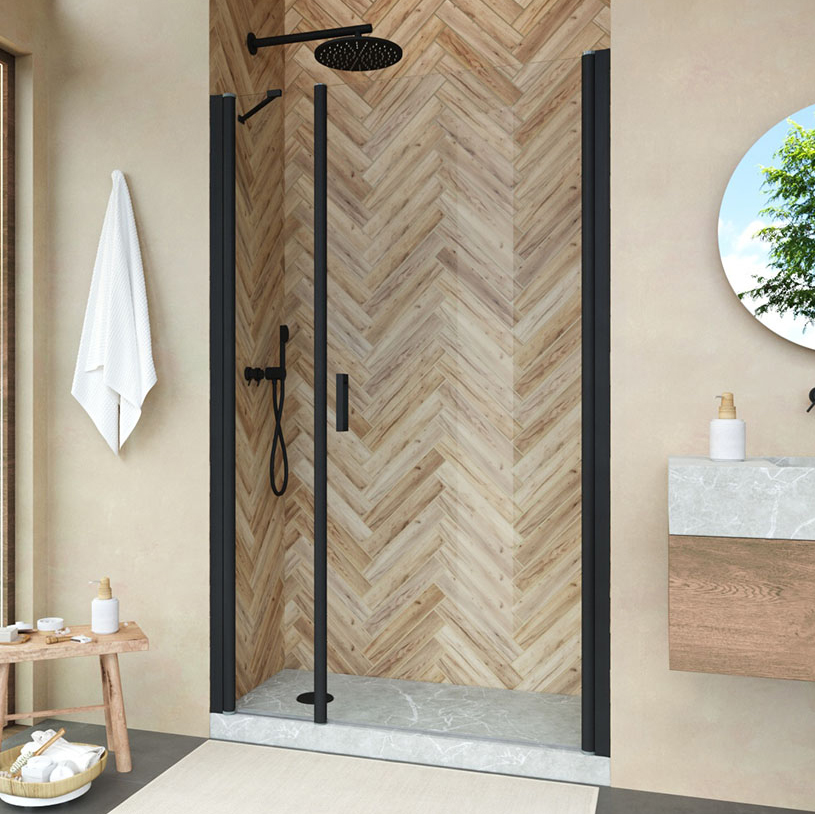 

Душевая дверь в нишу Vegas Glass EP-F-2 Novo 125 02М 01 R профиль черный матовый, стекло прозрачное