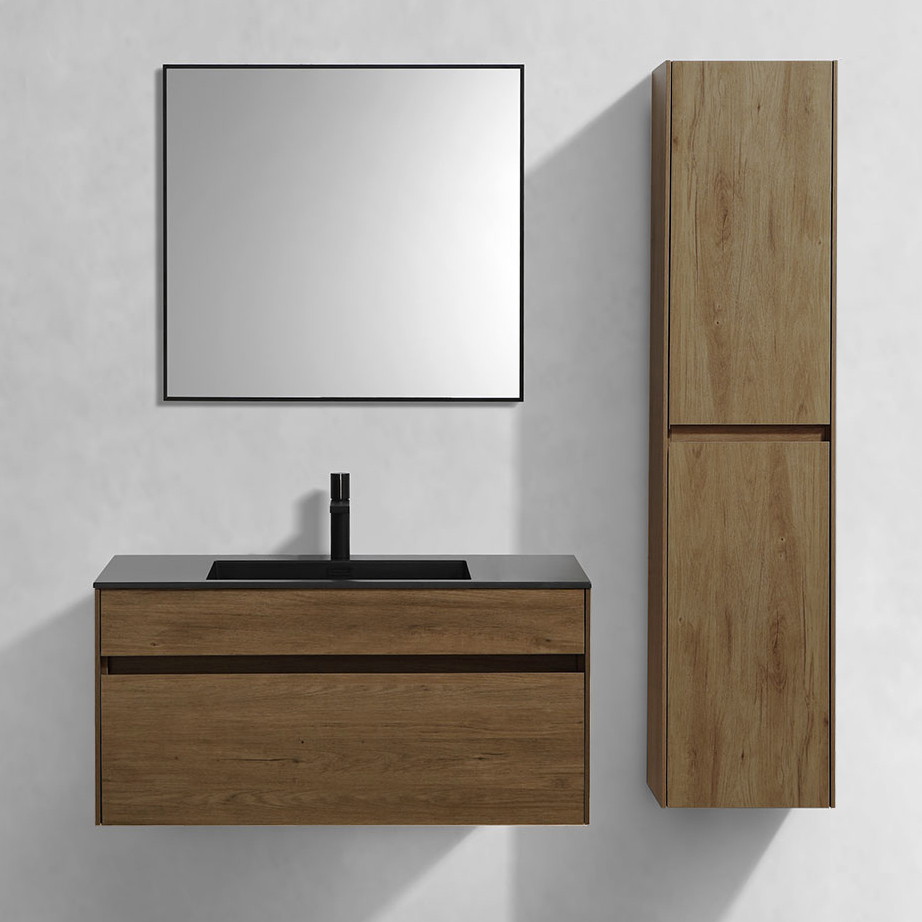 

Мебель для ванной комнаты Vincea Chiara 100, дуб табак, с черной раковиной