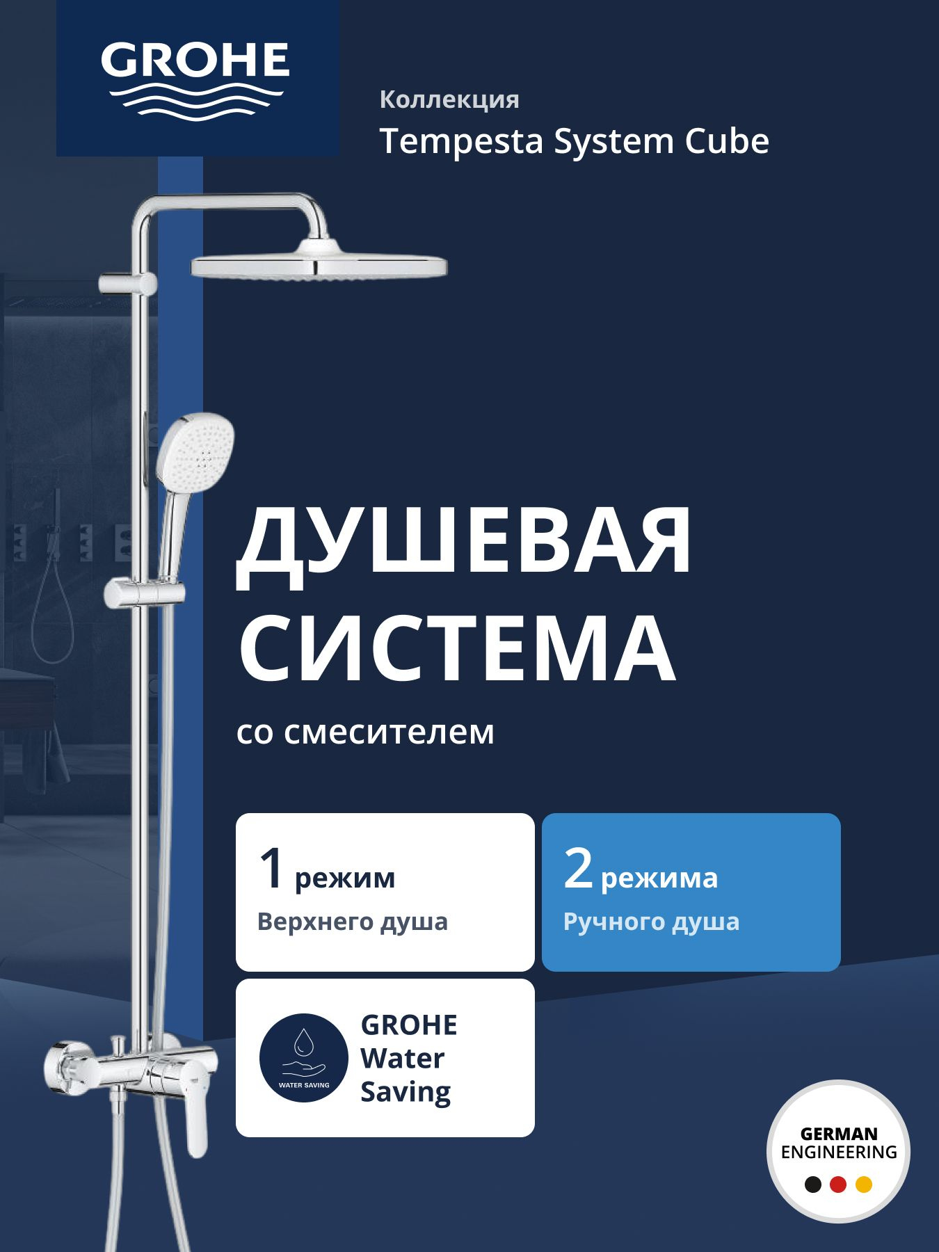 

Душевая система GROHE Tempesta System 250 Cube со смесителем для душа, хром (26692001)