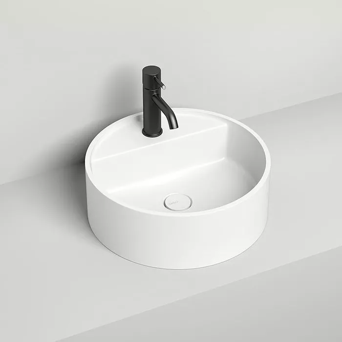 

Salini ARMONIA TOP 202 Раковина на столешницу 450х450х116мм, с 1 отв.под смеситель, донный клапан D502, мат-л: S-Sense, глянцевый, белый.