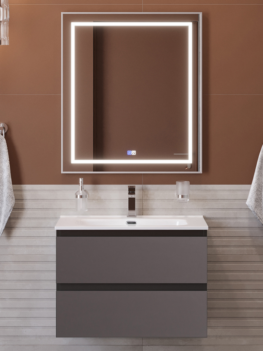 

Мебель для ванной комнаты BelBagno Kraft 60 подвесная, матовая темно-серая, раковина bb600etl