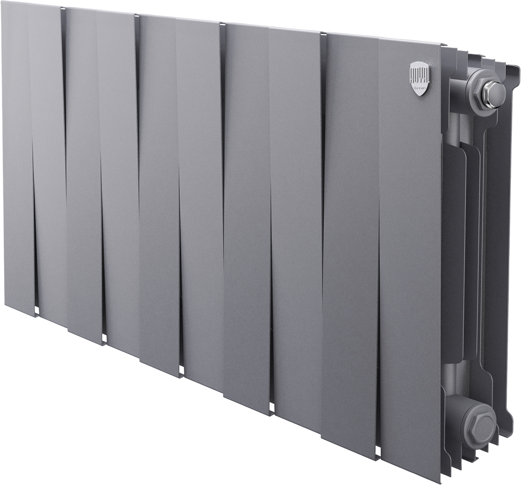 

Радиатор биметаллический секционный Royal Thermo Piano Forte 300 10 секций, боковое проходное подключение, silver satin
