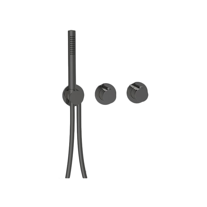 

ALMAR (Modular) Внешняя часть термостата на 2-3 потребителя, вывод, шланг, ручной душ, латунь,Brushed PVD, цвет Absolute Black (AB)