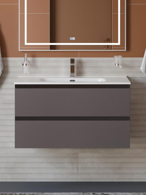 

Тумба с раковиной BelBagno Kraft 90 подвесная, матовая темно-серая, раковина bb900etl