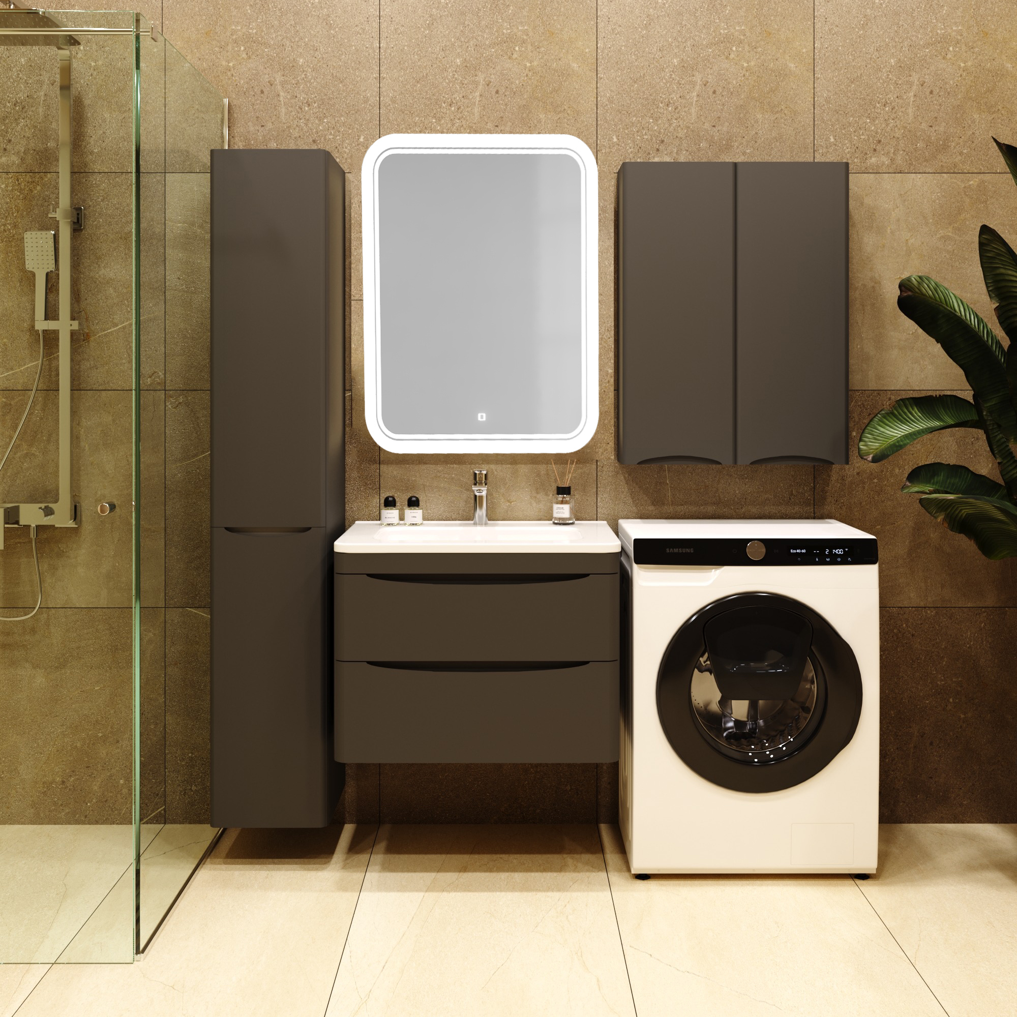 

Мебель для ванной комнаты Style Line Бергамо Мини 70 Люкс Plus подвесная, антискрейтч черная, зеркало STWORKI Монтре