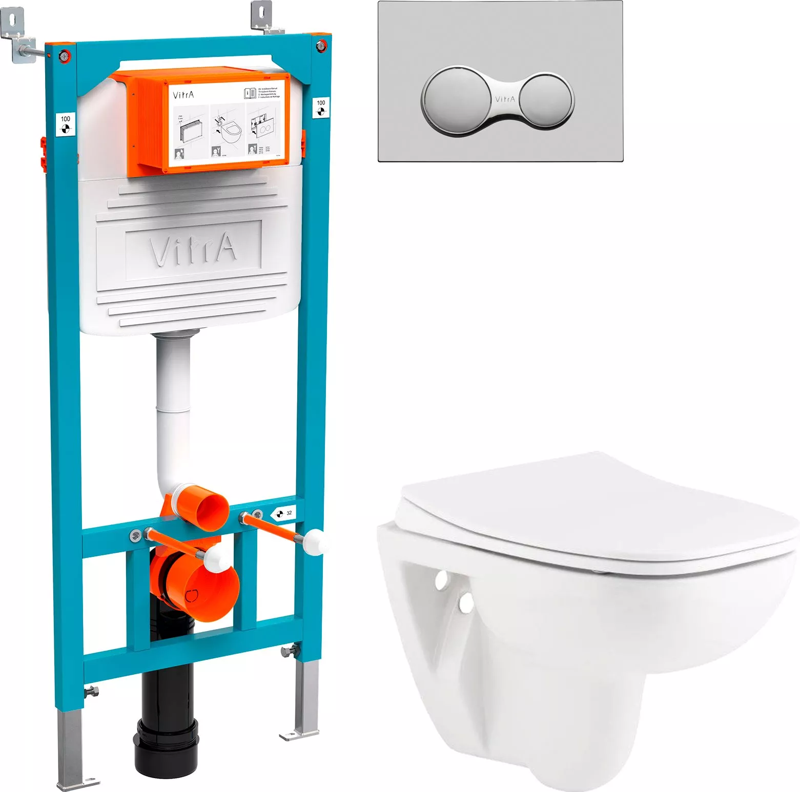 Комплект  Унитаз подвесной Seramiksan Petite A101002H + Система инсталляции для унитазов VitrA 800-2010 с кнопкой смыва, хром