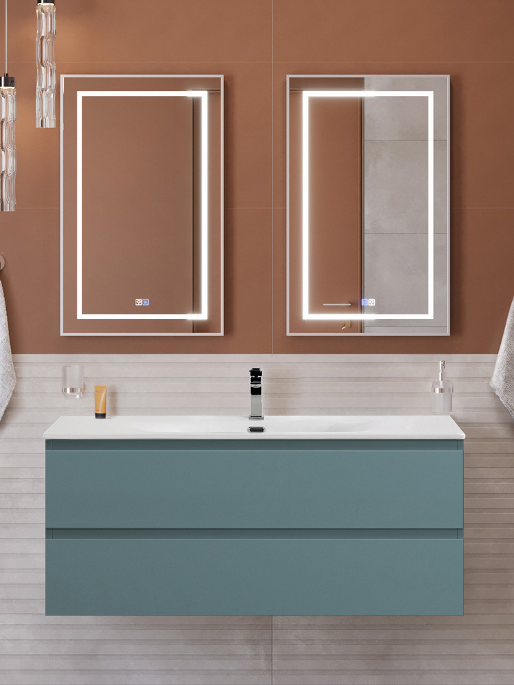 

Мебель для ванной комнаты BelBagno Kraft 120 подвесная, матовая голубая, раковина bb-8099-120